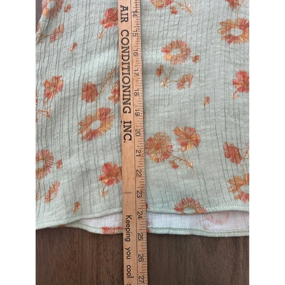 Wonderly Sage Green Floral Gauze Henley Blouse Short Flutter Sleeve Petite Large
